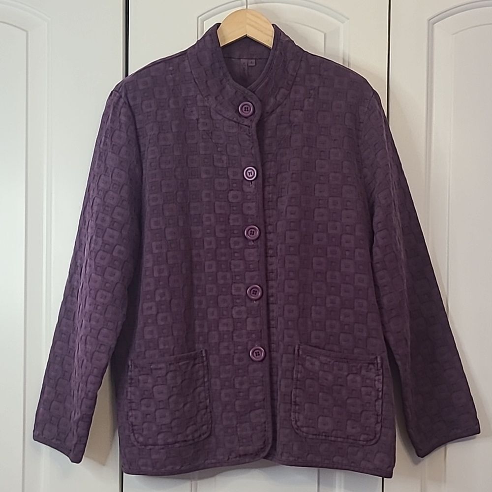 Focus Purple Waffle Knit Jacket Cotton C-583 Big CIRCLE Buttons Pockets Size L